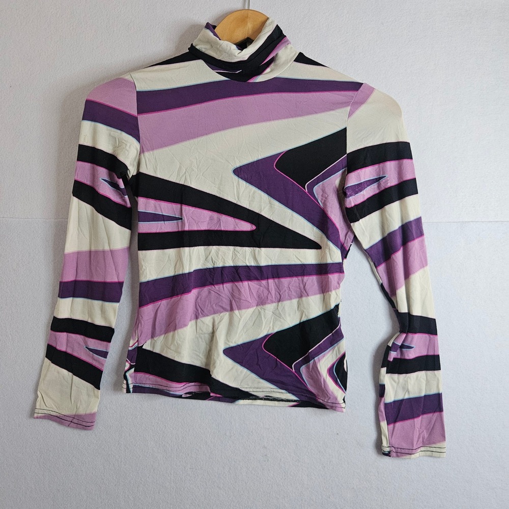 Vintage Morgan De Toi Abstract Geometric Turtleneck Top Purple Black France T1